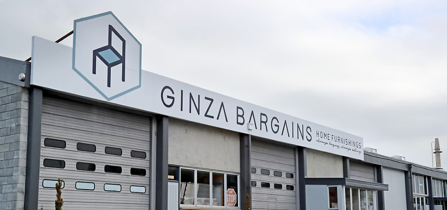 Ginza Bargains Home Furnishings store frontage on Maria Place Extension, Whanganui